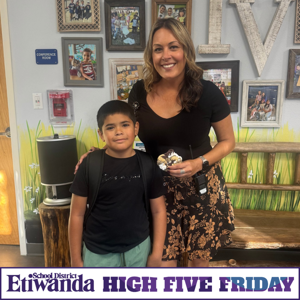 text: High Five Friday Image: smiling adult and child. both wearing black shirts