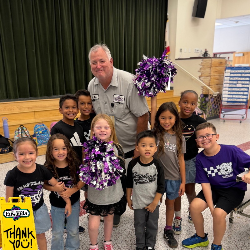 Text: Thank you Images of smiling students with a custodian male