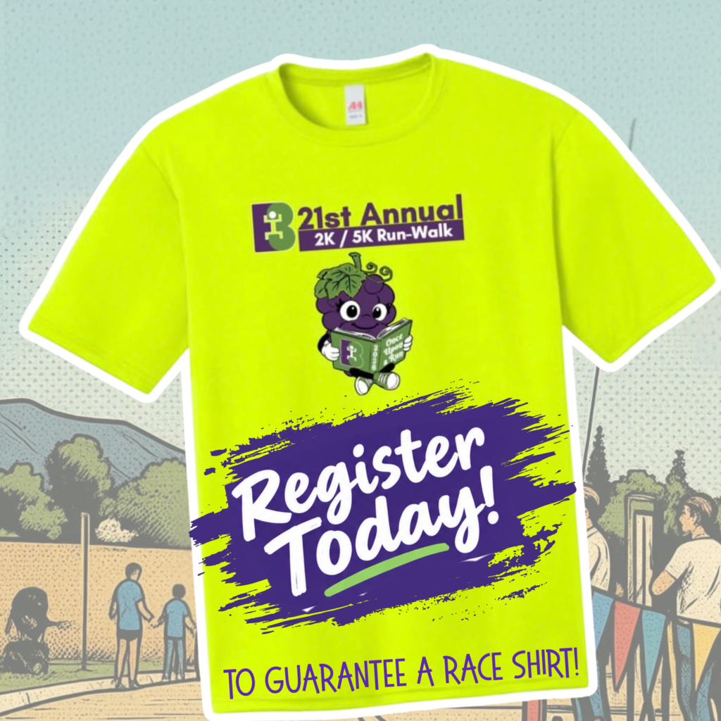 Text: Register Today 21st Annual 2k/5k to guarantee a race shirt Image: green shirt with logo
