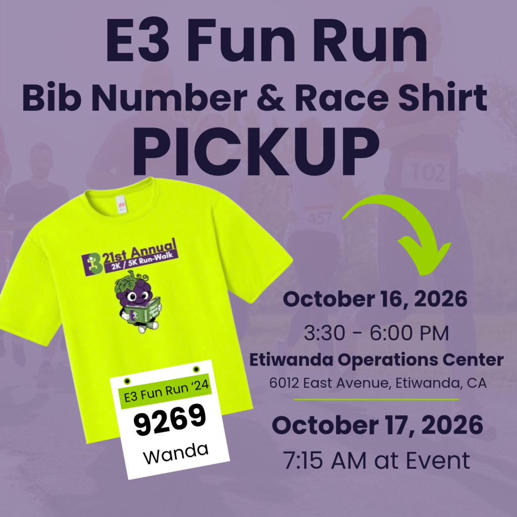 Text: E# Fun Run Bib Number and Race Pick up
