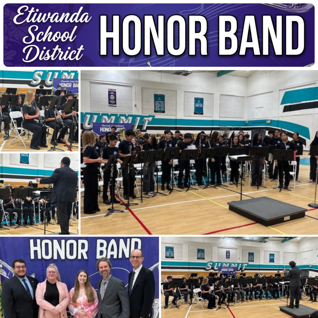 Text: Etiwanda School District Honor Band Images: 5 different images of students with the band