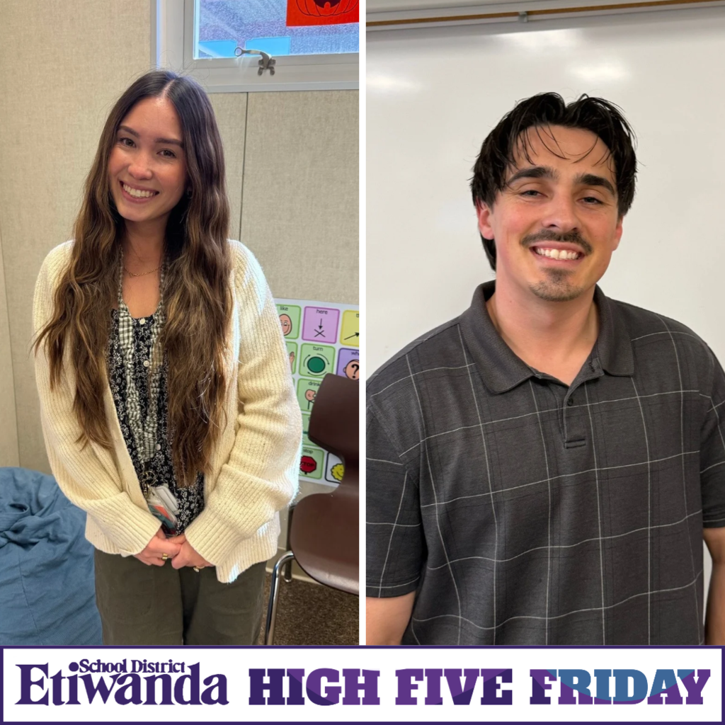 Text: Etiwanda School District, High Five Friday Image: two smiling adults
