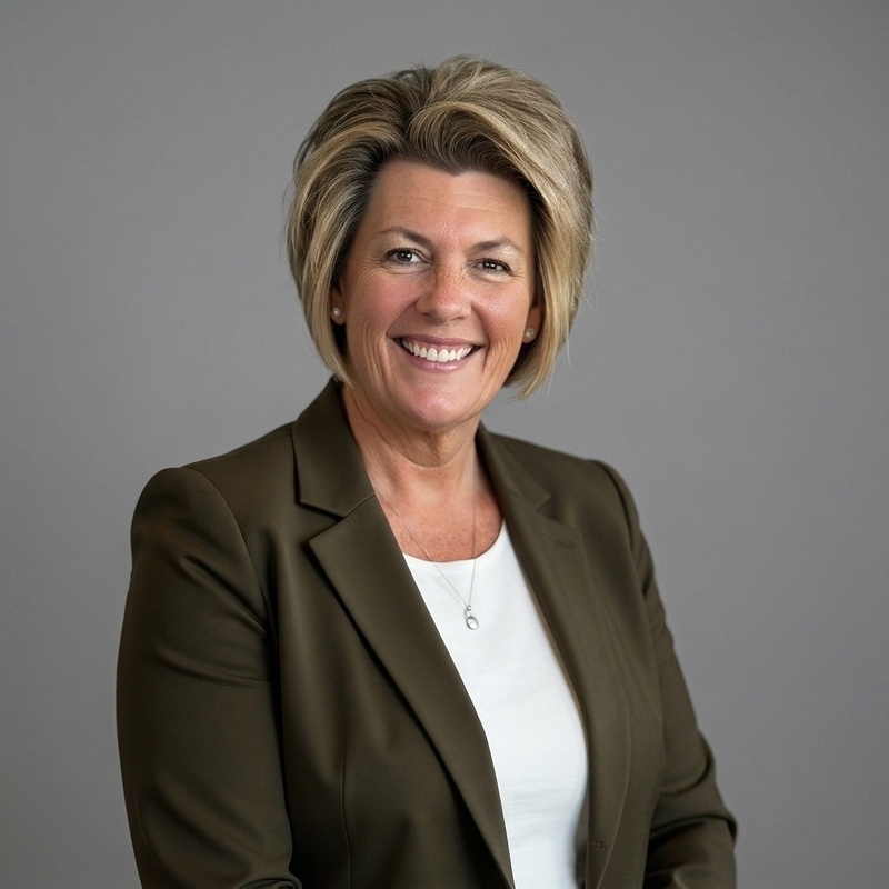 blonde woman in brown blazer