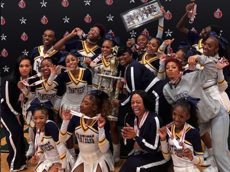 Euclid Cheer Squad celebrating after winning the State Championship.