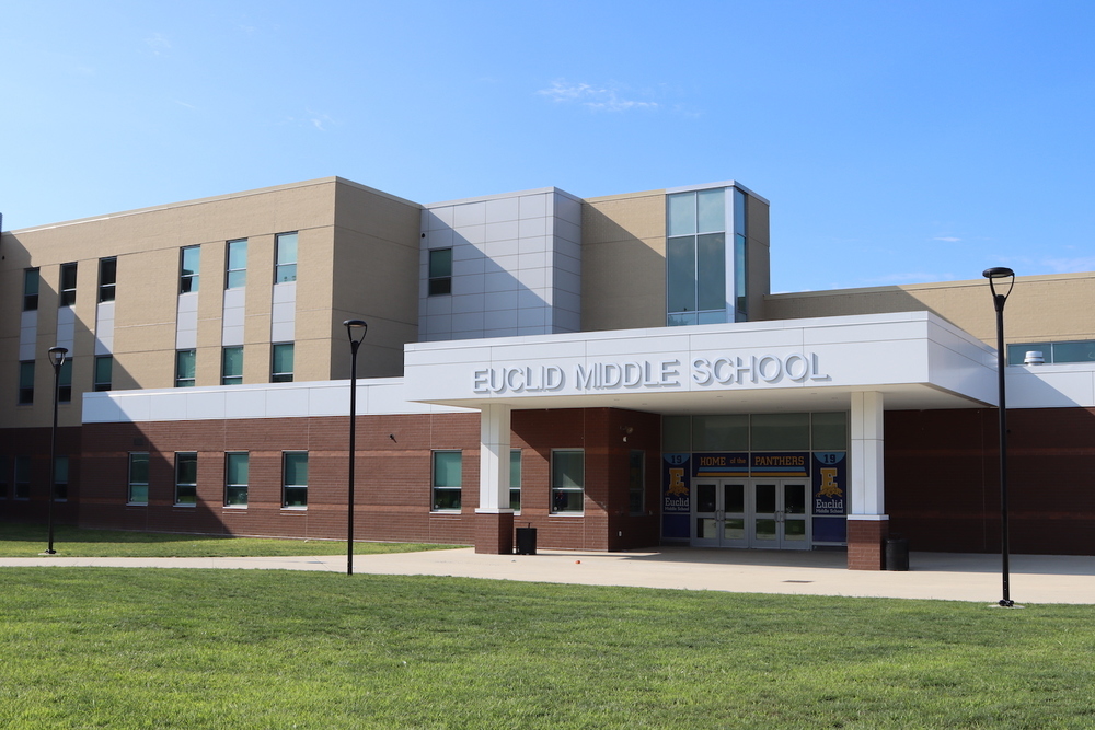 Exterior of Euclid Middle School's main entrance.