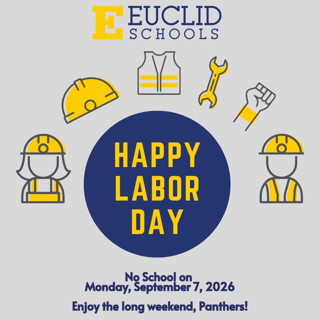 A white backdrop features a blue circle with text "Happy Labor Day". Surrounding it are icons of workers, helmets, a wrench, and a raised fist.