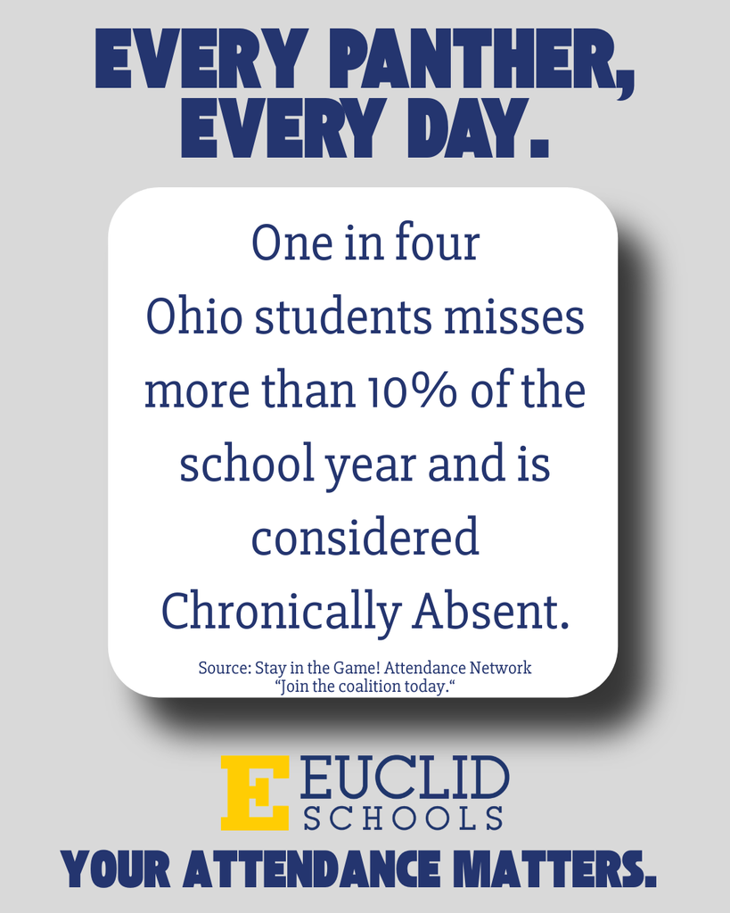 A gray background displays a white square with bold text about attendance. It reads, "Every Panther, Every Day," and provides statistics on chronic absence.