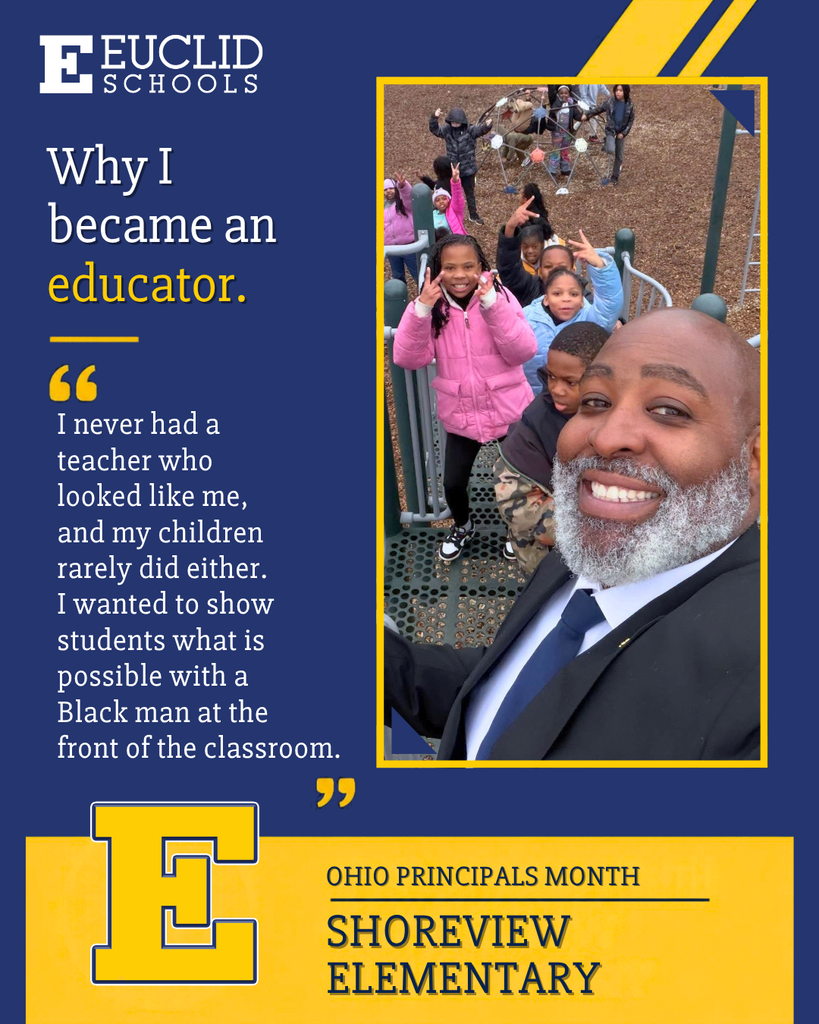 A blue and yellow design featuring a smiling Black man with a beard. Text reads "Why I became an educator."