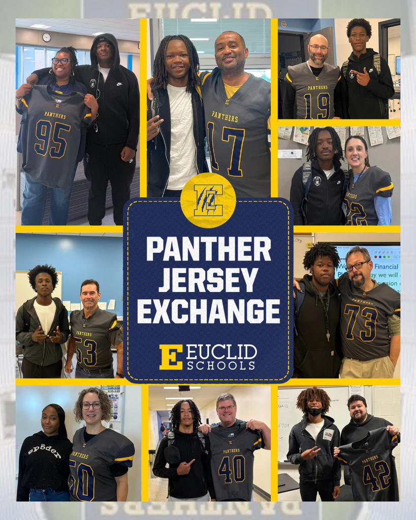 Multiple photos show people in team jerseys. One man holds a sign that says "Panther Jersey Exchange."