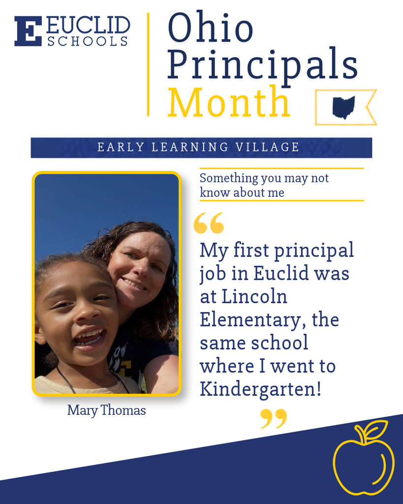 Text overlaying an image of a smiling woman and child. Text reads: "Ohio Principals Month" and "Mary Thomas".