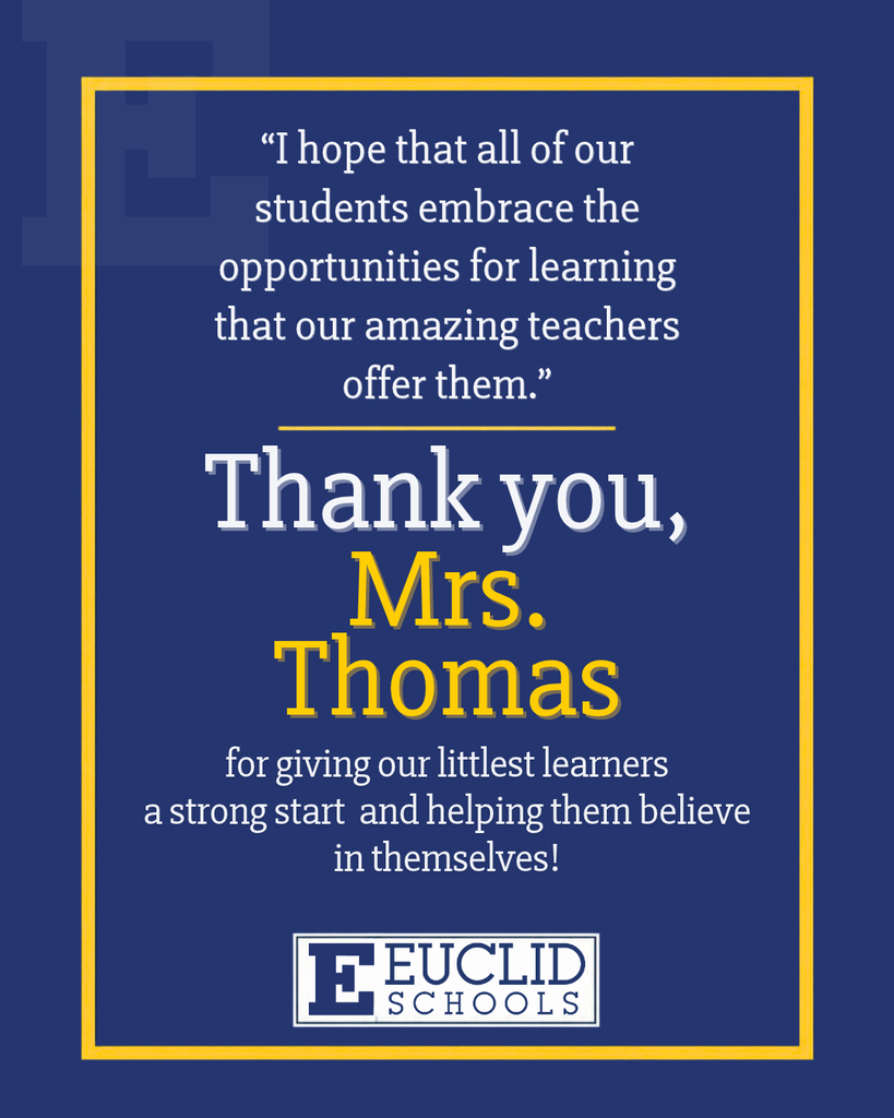 A blue and yellow frame with a quote. The quote reads: "Thank you, Mrs. Thomas, for giving our littlest learners a strong start and helping them believe in themselves!"