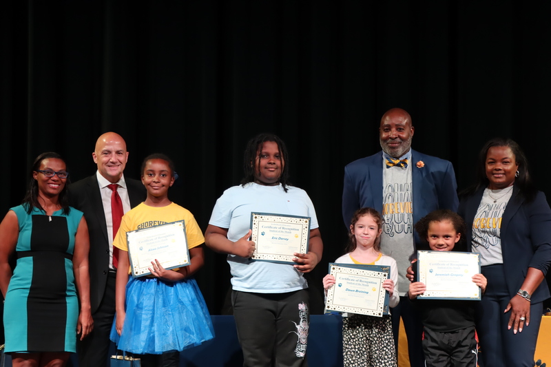 Students of the Month with Principals, Board President & Papouras