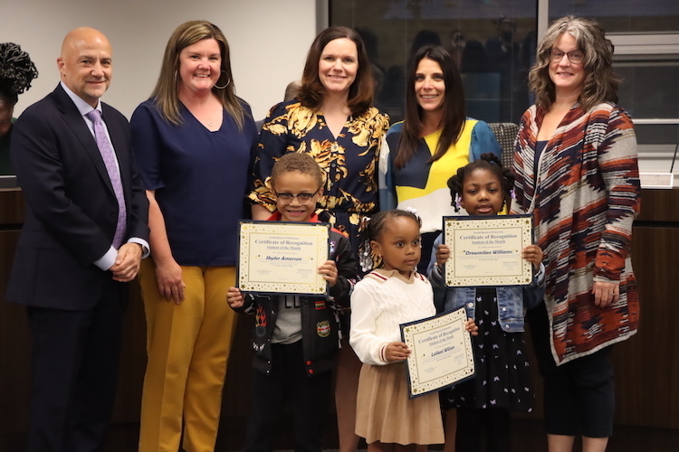 Students of the Month with Principals, Board President & Papouras