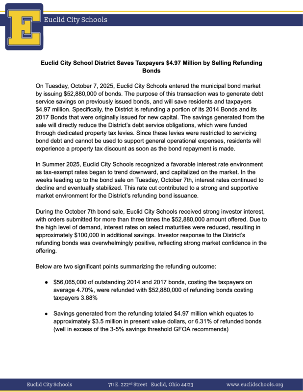 Euclid Schools Refunding Bonds Press Release