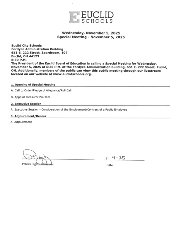 Special Board Meeting, Meeting Call