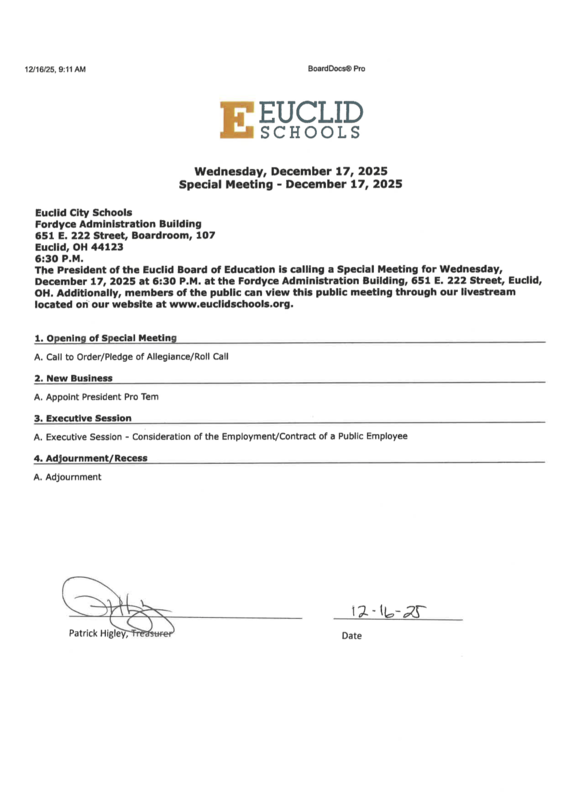 Special Board Meeting, Meeting Call