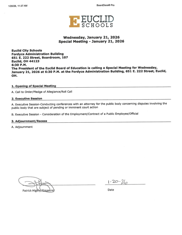 Special Board Meeting, Meeting Call