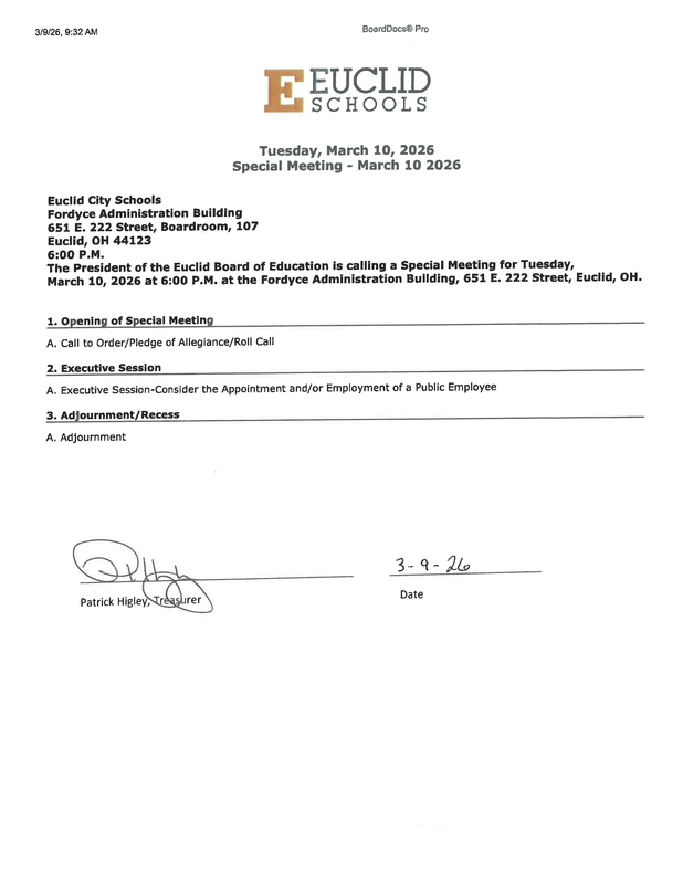 Special Board Meeting - Meeting Call