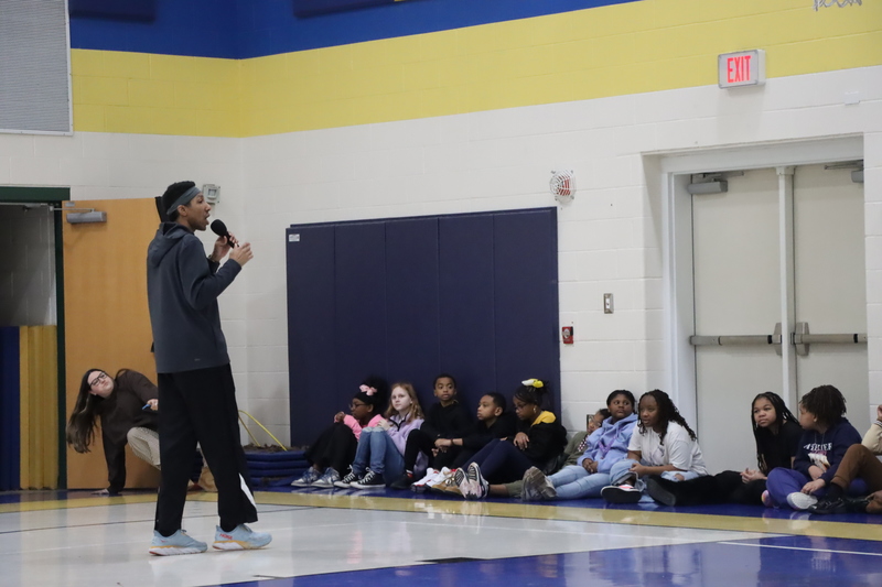 DaLan Johnson talking to the Arbor students at the start of the event.