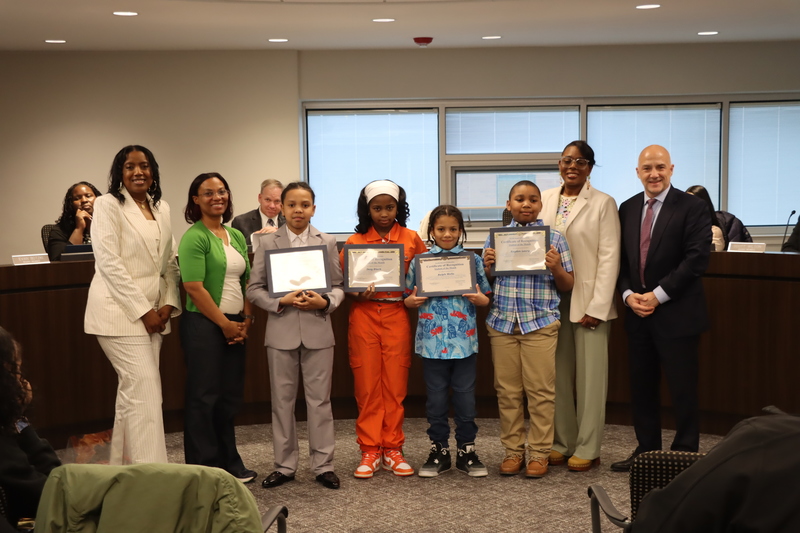 Arbor Students of the month, posing with certificates alongside Chris Papouras, Gabrielle Kelly, LaWanda Prettyman and Velma Bell-Clark.
