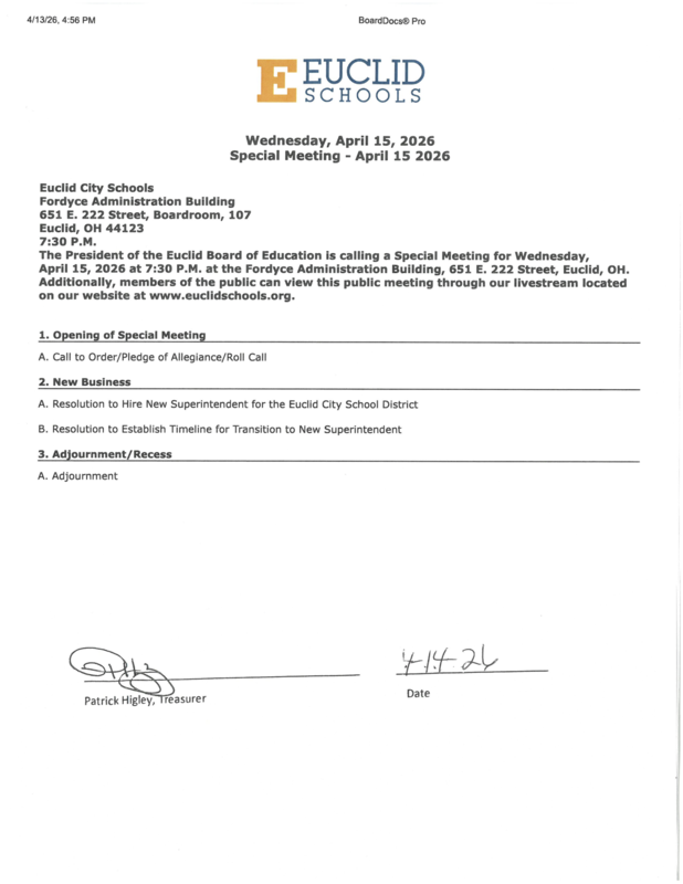 Special Board Meeting, Meeting Call