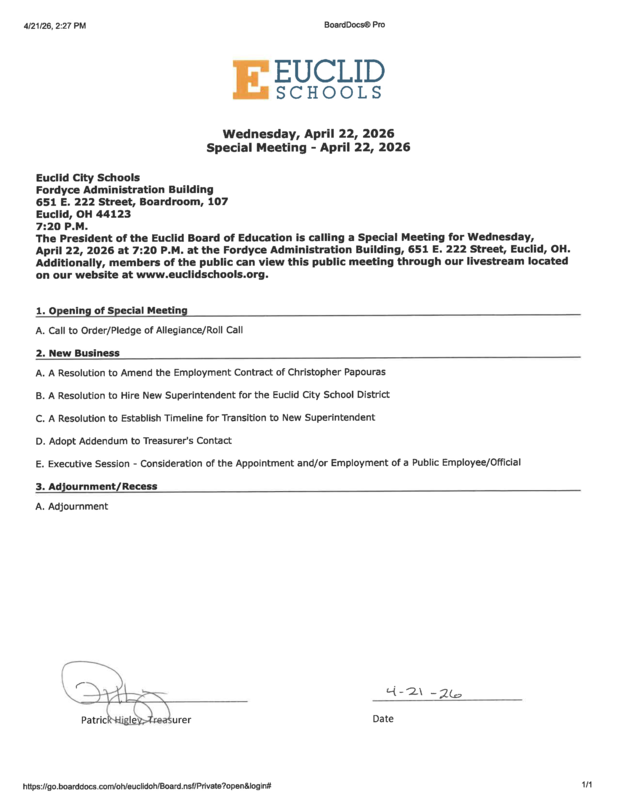 Special Board Meeting, Meeting Call