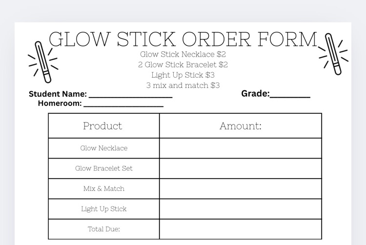 glow stick order form