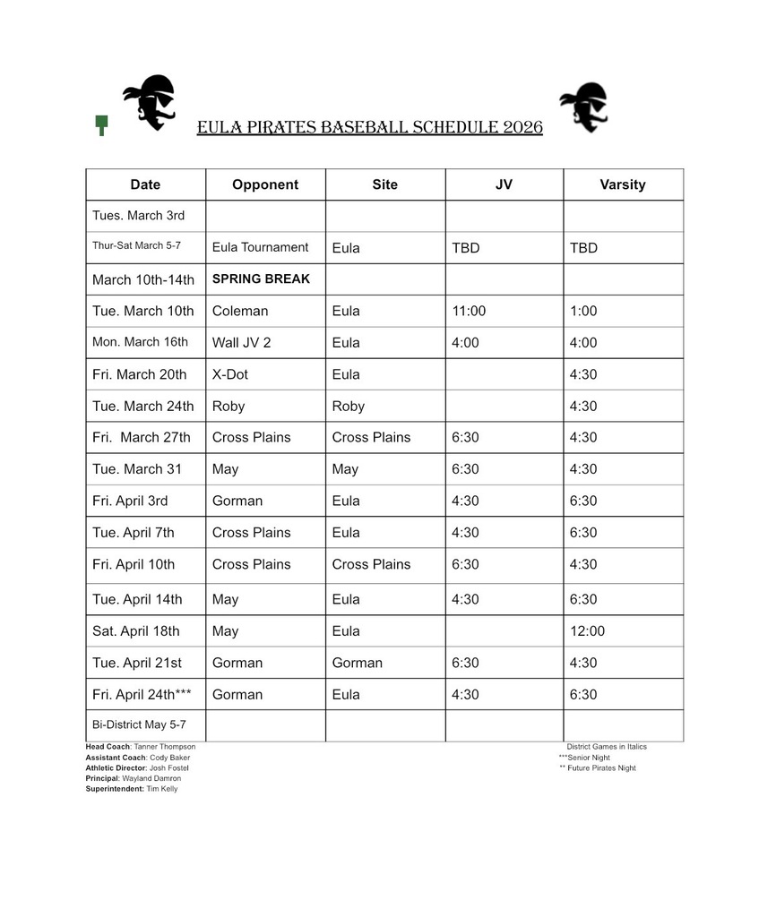 Baseball schedule