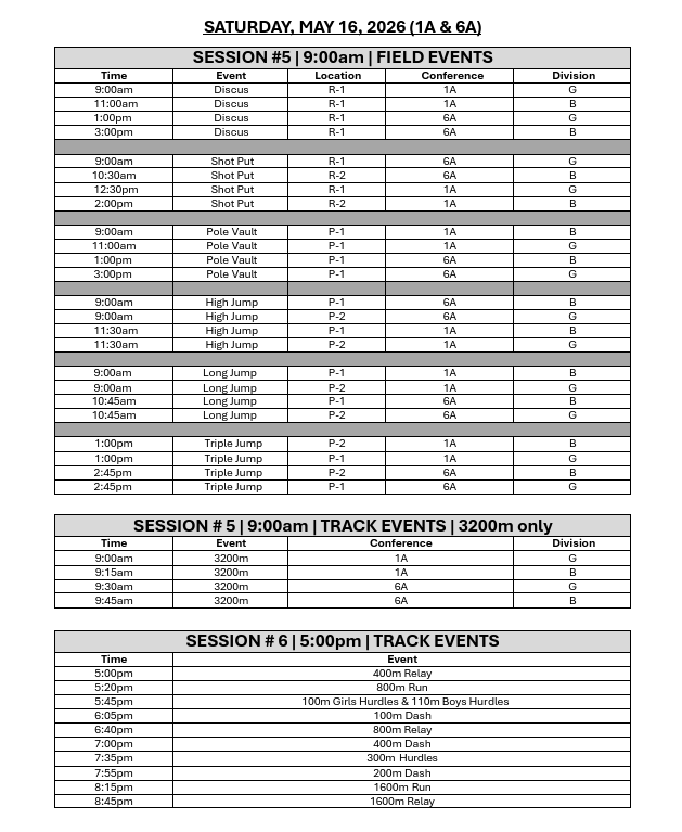 Track Meet Schedule