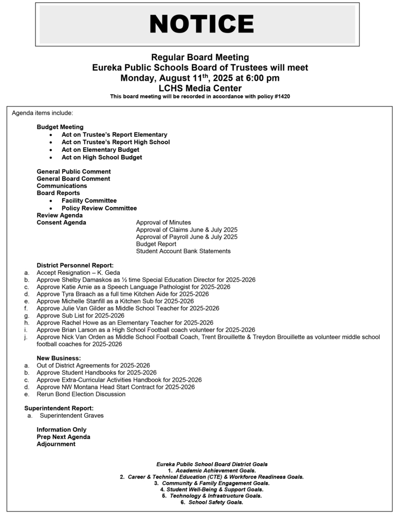 school board meeting notice