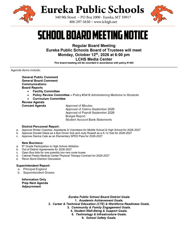 school board Meeting notice