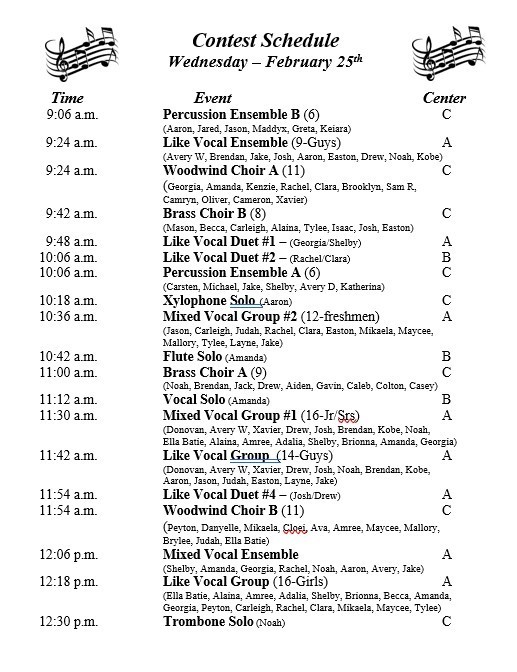 Small Group Contest Schedule
