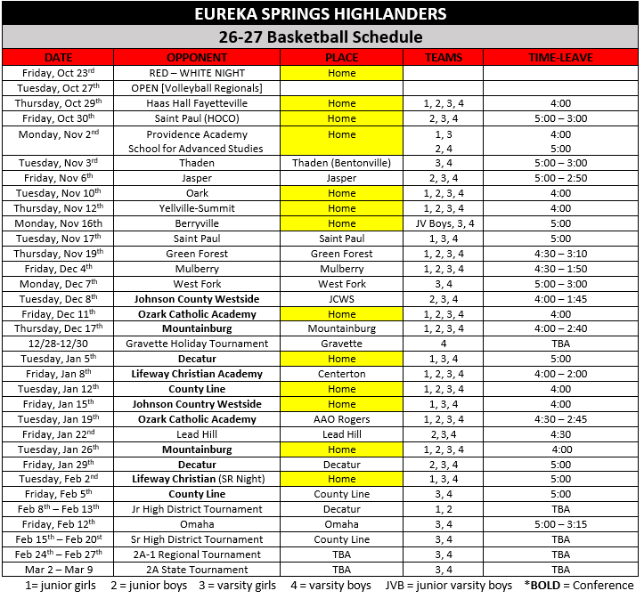 26-27 BB Schedule