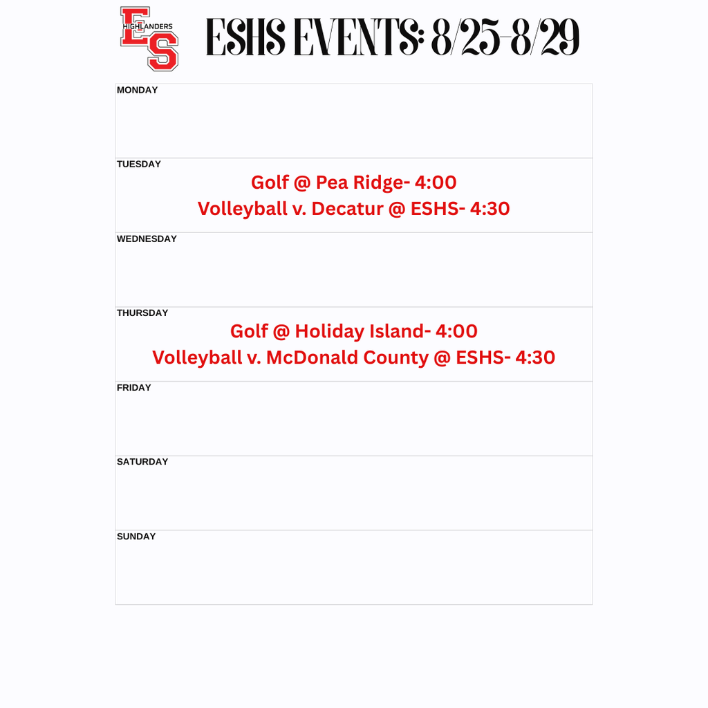 weekly athletic schedule
