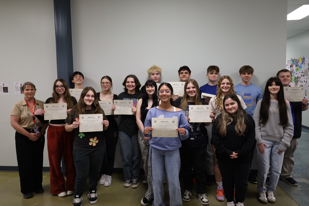Back Row L-R: Kenner Leavell (Retail Management 2nd); Jessica Hill (Career Portfolio 2nd); Eva “Vi” Petty (Impromptu Speaking 2nd); Owen Reynolds (Introduction to Public Speaking 5th); Kameron Agresto and William Vaverka (Sports & Entertainment Management 2nd); Aaron Stiles-Ballance (Accounting); Glenn May (Personal Finance 3rd);  Front Row L-R: Madeline Fisher (Advertising 5th); Holley Wood (Public Speaking 2nd); Taralyn Goodman (Agribusiness); Celina Tapia (Customer Service 4th); Maribel “Mars” Clubb (Human Resource Management (2nd); Addison Blackwelder (Journalism); Emma Wolfinbarger (Business Communication); Jesalyn Seiwert (Hospitality & Event Management) - Not pictured Niklas Goodman (Marketing 3rd)