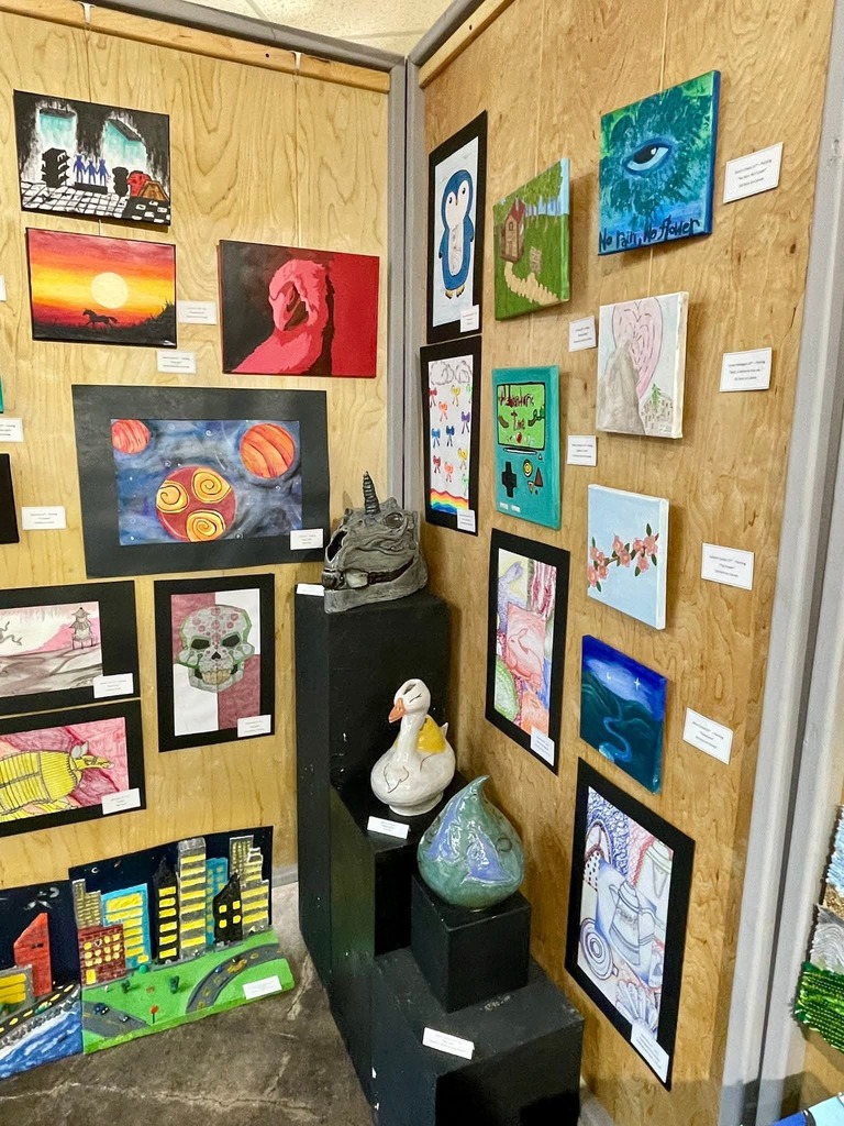 students at art reception