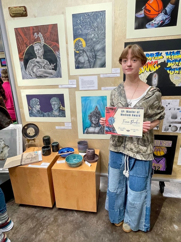 students at art reception