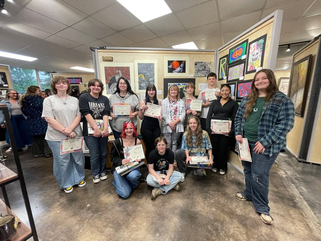 students at art reception