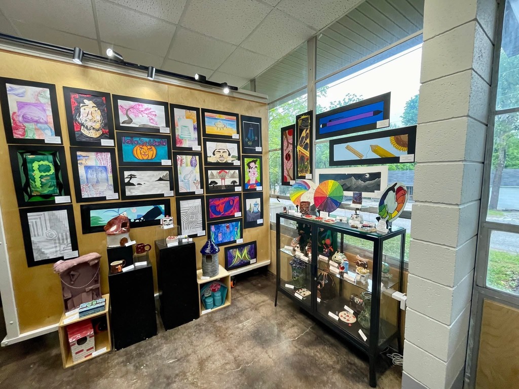 students at art reception