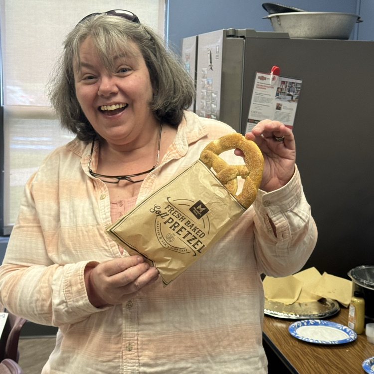 woman with pretzel