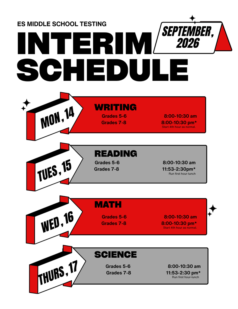 Fall Interim Testing Schedule for Middle School