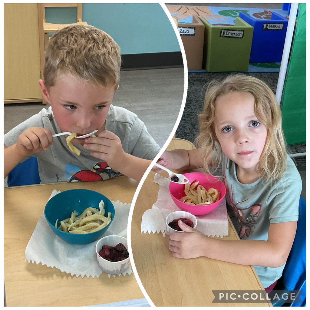 Eating the noodles they made.