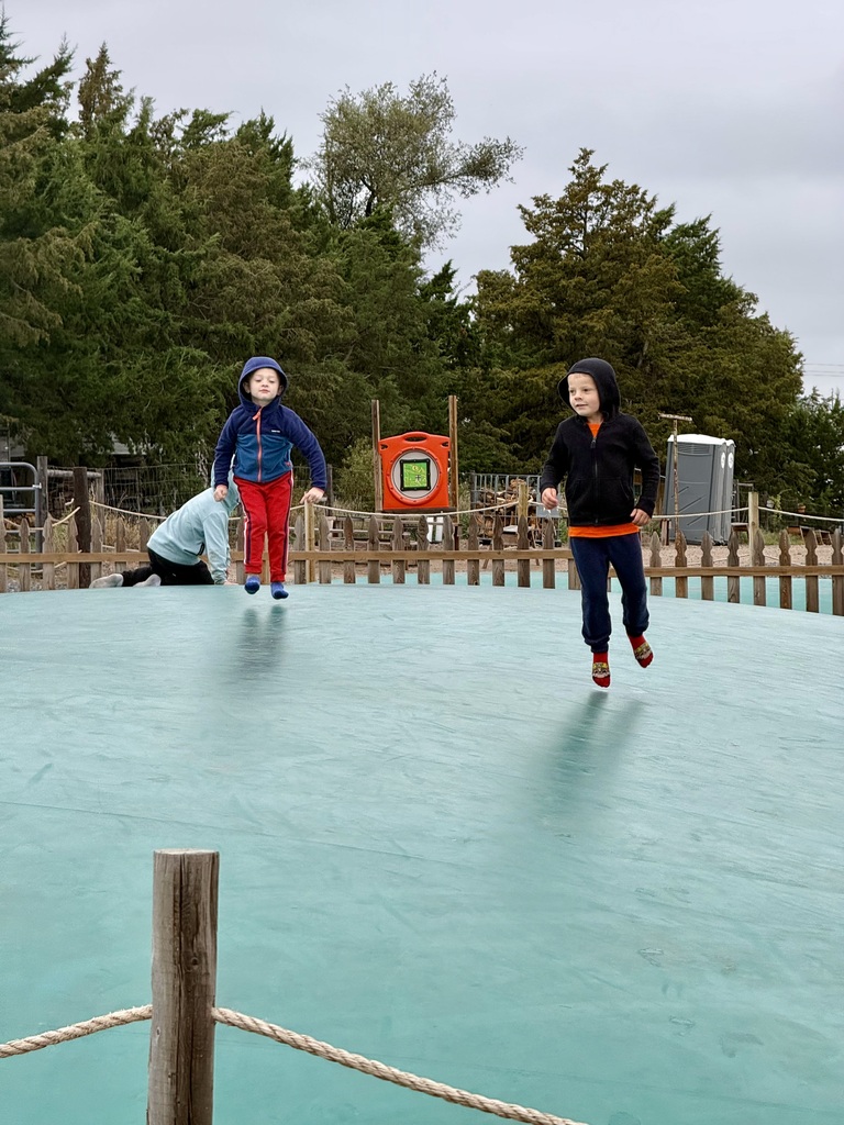 Students jumping in bounce pillow