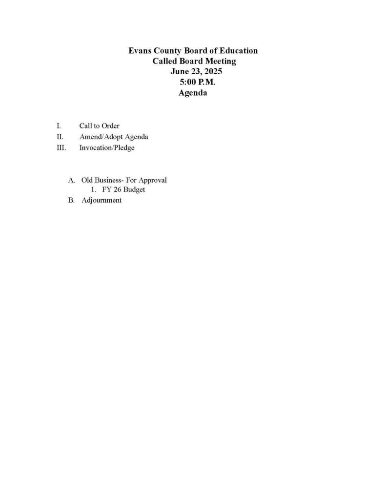 Called Board Meeting FY26 Budget Adoption Agenda