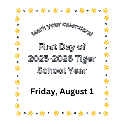 Graphic- mark your calendars- first day of school, Friday, August 1