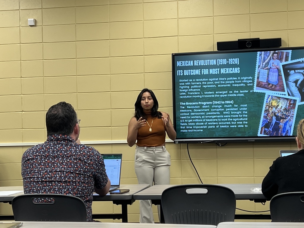 🌟 On Wednesday, August 13, 2025, CHS alumna Estrella Salas-Mendoza joined the faculty and staff of Claxton High School during their faculty meeting to share some of her research 📚 about the history of Mexico and how it connects to the story of many Hispanic residents of Claxton-Evans County relocating to this area.  Estrella shared how important it is to understand where she came from in order to guide where she’s going and all she hopes to accomplish in the future ✨.  As we mentioned before, Estrella spent part of her summer volunteering at CHS and The DEN 🙌, and we are so grateful for her contributions to her alma mater 💛🖤. We can’t wait to see all the amazing things she will achieve during her junior year at Pomona College in Claremont, California 🎓🌴.  📢 Let’s cheer her on as she continues to make CHS proud!  #CHSPride #OnceATigerAlwaysATiger 🐅 #HispanicHeritage #CommunityRoots #FutureLeader #PomonaCollege #CHSAlumni #ClaxtonHigh #TigerStrong 💛🖤 #Inspiration #GivingBack