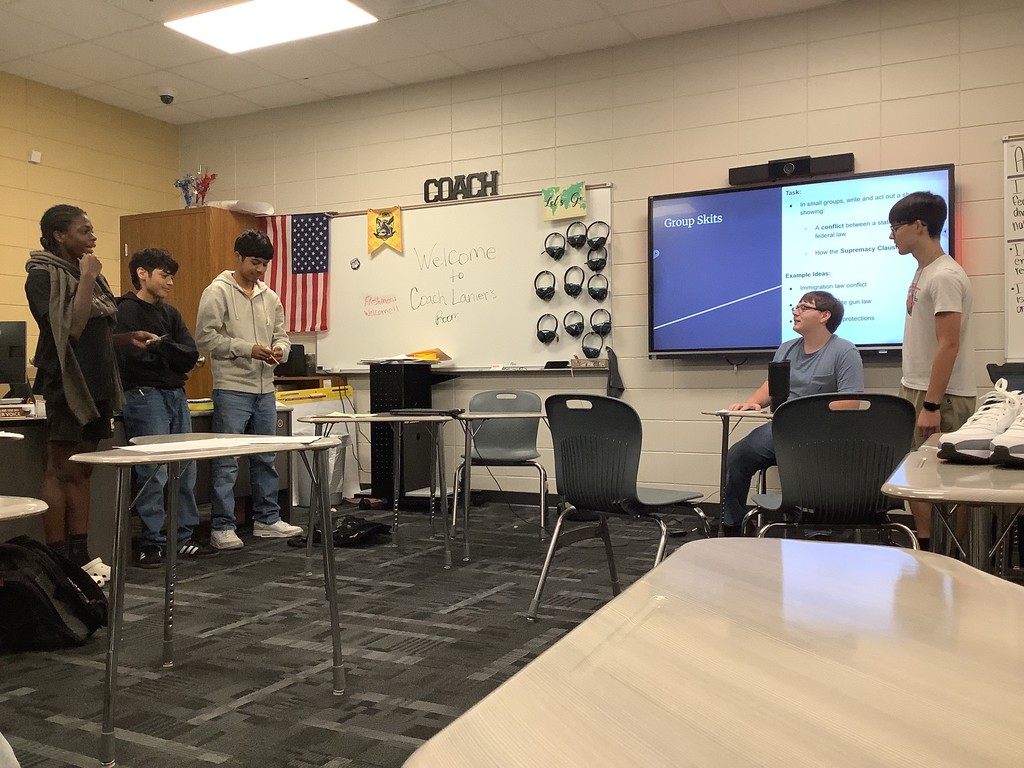 🎭📚 Claxton High School students in Coach Lanier's Government classes took learning to the stage! Students were tasked with writing and acting out skits to demonstrate their understanding of the Supremacy Clause.  Using real-world topics they showed how conflicts can arise between state and federal laws—and how the Constitution remains the ultimate law of the land.⚖️  This engaging project also sets the stage for their next unit: the process of amending the Constitution.  Way to go, Tigers! 🐯🖤💛 #ClaxtonHigh #TigerPride #GovernmentClass #LearningInAction #SupremacyClause