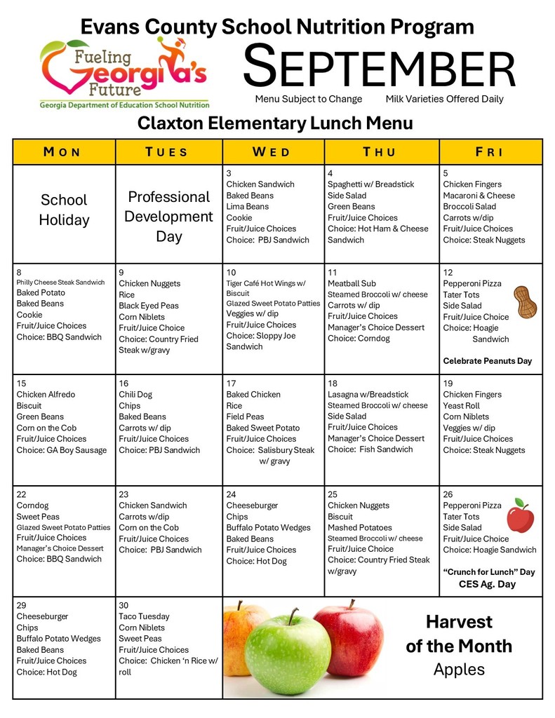 CES September Lunch Menu