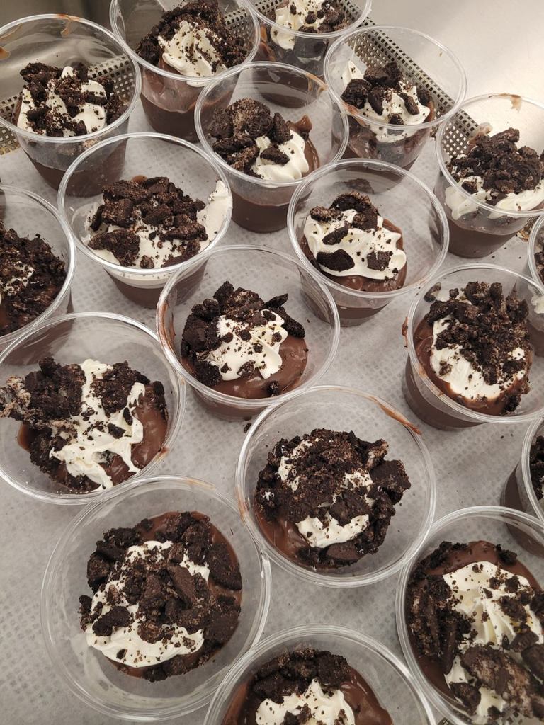 Chocolate Pudding with Cool Whip and crushed Oreo cookies