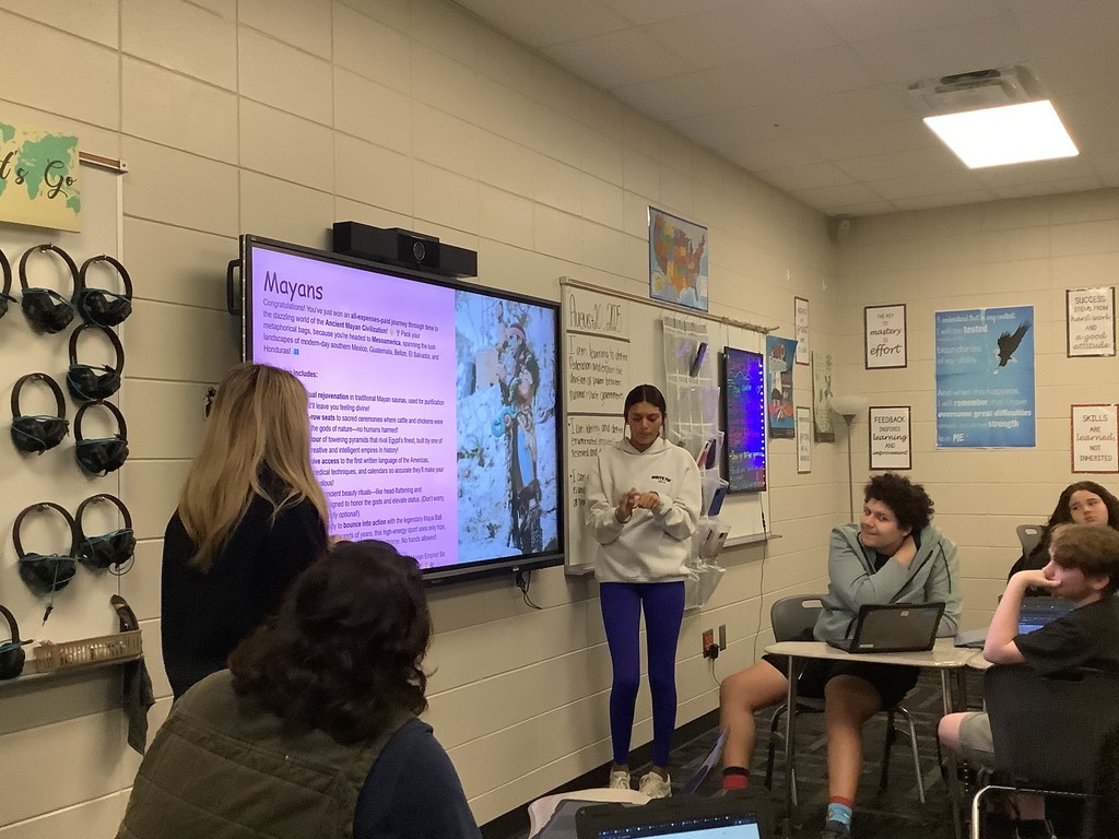 Picture showing 📚✨ Coach Lanier’s Advanced World History students at Claxton High School spent time diving into the fascinating world of the MesoAmerican Empires — the Mayan, Aztec, and Incan civilizations! 🏹🌎  Students explored the rich culture and traditions of these empires, their technological advances, and the events that led to their conquest. ⚔️🔍 As their learning progressed, they also debated the pros and cons of the Columbian Exchange, examining its lasting effects on Native populations and how it continues to shape our modern-day culture. 🌽🍫  🐯We are proud of our Tigers for their curiosity, hard work, and passion for history! 🖤💛  #ClaxtonHigh #BlackAndGoldTigers #WorldHistory #MesoAmericanEmpires #LearningInAction #ColumbianExchange #StudentSuccess